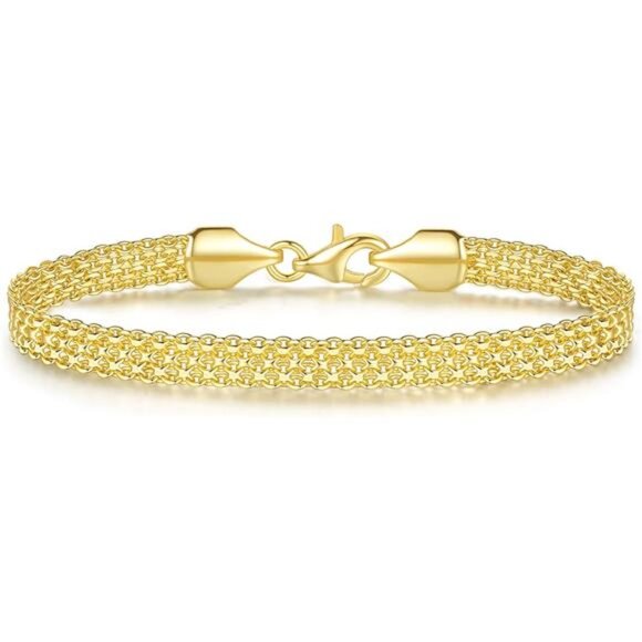14K Gold Bracelets Mesh Link Chain Bracelet 5.6mm Width...